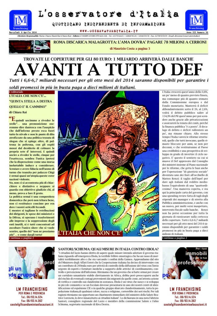 L'osservatore d'Italia edizione del 9 Aprile 2014